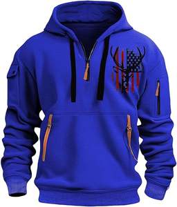 Sudadera táctica para hombre, sudadera con cremallera de cuarto sólido, Sudadera con capucha, bolsillos, entrenamiento, correr, tejido de lana hecho activo, industria deportiva - Product Image 1