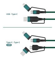 Cable de Datos 4 en 1 de 60W de Tendencia, 2*Tipo-C USB-A, Carga Súper Rápida para Teléfono, Computadora, Auriculares IOS, Escáner de Código de Barras e Impresora