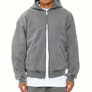 Sweat à capuche zippé surdimensionné en molleton lourd à double fermeture éclair, imprimé personnalisé brodé d'hiver, 100% coton - Product Image 2