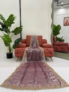 Saree en soie traditionnel élégant avec paillettes Zari et broderie pour les mariages indiens Festivals Diwali Party Wear Tenue extensible - Product Image 3