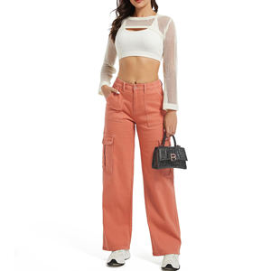 กางเกงคาร์โก้ลำลองเอวกลาง น้ำหนักเบา ใส่สบาย สำหรับผู้หญิง ผ้าฝ้าย 100% สไตล์สตรีทแวร์ - Product Image 1