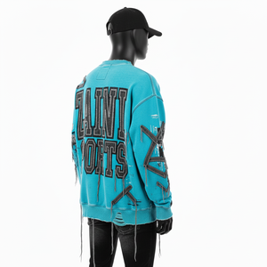 Sudadera Premium de Algodón Grueso Color Verde Azulado con Detalles de Costura Desgastada, Impresión Digital, Logotipo Personalizado, Sudaderas Básicas - Product Image 4