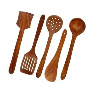 Ensemble de cuillères de cuisine en bois Surface lisse en teck Poignée de confort douce Ustensiles en bois antiadhésifs pour une cuisson facile - Product Image 1