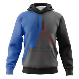 Sweats à capuche color-block élégants pour hommes et femmes en bleu gris, 100% coton molletonné, 280 GSM, respirant, col à cordon réglable - Product Image 1