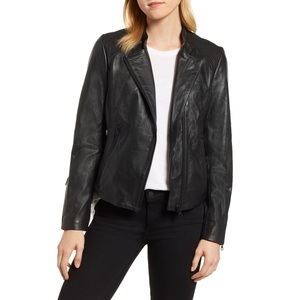 Chaqueta Acolchada de Piel de Oveja Original para Mujer - Alta Calidad, Impermeable y Resistente al Viento |   Cuero Negro de Aspecto Atrevido - Product Image 1