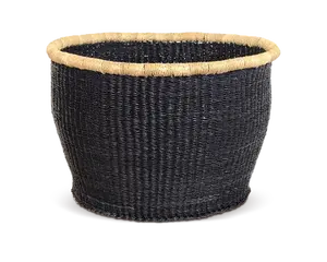 Black Seagrass African Basket Ghana Round Storage Basket checkered Color Woven Grass Bolga Basket for Home Organizing or planter
