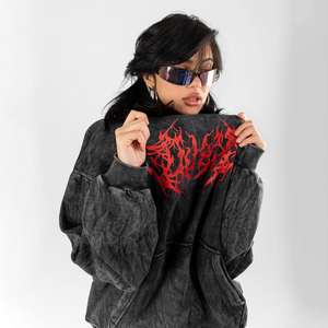 Sudadera con Capucha de Felpa Lavada al Ácido para Hombre, Talla Grande, Estilo Hip Hop Desgastado, Decolorada por el Sol, Corta, Informal, Holgada, con Relieve - Product Image 3