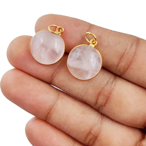 Quartz rose plus lisse taille 15mm pierres précieuses pendentif collier boucle d'oreille ensemble 925 argent Sterling or vermeil lunette diamant complément - Product Image 3
