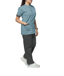 Ensemble d'uniformes d'hôpital unisexes d'été de haute qualité, combinaison en tissu jersey polyester élasthanne à manches courtes - Product Image 2