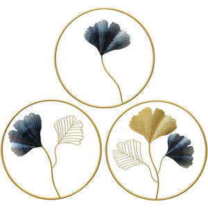 Art mural en métal classique, sculpture murale en fer artisanale avec des fleurs et des feuilles de ginkgo, décoration pour la maison, le salon, la chambre à coucher, le bureau - Product Image 2