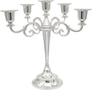 Juego de 5 Candelabros de Metal Plateado, Candelabro Triple Decorativo de 25 cm, Decoración para el Hogar de Acero Inoxidable - Product Image 5