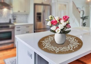 Perles de verre décoratives de Rangoli doré de forme circulaire de haute qualité Tapis de tapis de conception indienne fabriqués à la main Exportateur indien - Product Image 3