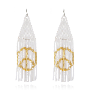 Women's Bohemian Style Anti-War Peace Sign Beads Chandelier <b>Earrings</b> with Gold Plating for Anniversaries - Product Image 3