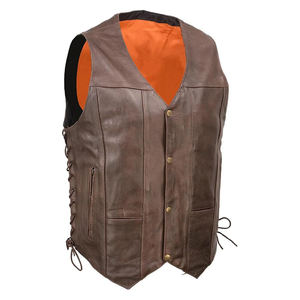 Chaleco de cuero auténtico para hombre, chaleco de cuero marrón Retro con bolsillos laterales, cuello en V, chaleco para motociclista, chalecos de estilo 2025 hechos a medida de alta calidad - Product Image 1
