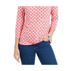 Maglia Polo Casual da Donna Charter Club Rosa a Maniche 3/4, Vestibilità Slim, in Maglia Traspirante con Logo, Taglia Media - Product Image 3