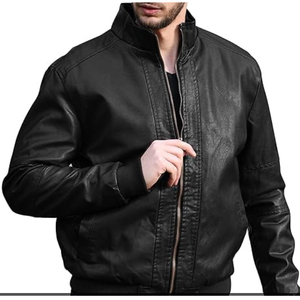 Manteau bombardier motard d'hiver décontracté pour hommes veste en faux cuir chaud doublure en fourrure de laine col montant fermeture éclair service OEM disponible - Product Image 3