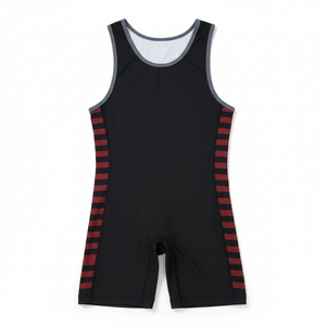 Custom Maroon <b>Black</b> Stripe Wrestling Singlet Stretch Spandex Quick Dry Breathable Compression Athletic Uniform for <b>Men</b> Youth - Product Image 3