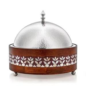 Nouveau design 7L capacité en acier inoxydable incrustation de bois conception serveur de nourriture casserole plats de chauffe-plats plats de service - Product Image 5