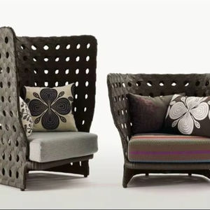 ชุดโซฟาหวายโพลีเอสเตอร์กลางแจ้งที่ทันสมัย PRSF-005สำหรับห้องนั่งเล่นและภายนอกของวิลล่า - Product Image 1