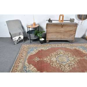 Alfombra de lana turca Vintage de 5x11 pies, diseño de retazos marrón y azul, técnica de tejido plano para decoración para sala de estar, 4m de ancho - Product Image 2