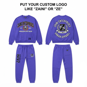 <b>Men</b> Premium Cotton <b>Polyester</b> Fleece Sweatsuit 240 GSM Breathable Winter Purple Pullover Hoodie <b>Jogger</b> Set Custom Screen Printed - Product Image 1