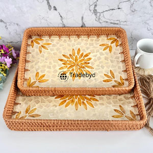 Bandeja de Servicio Móvil Moderna Tejida a Mano de Ratán Natural Premium, Organizador de Decoración para el Hogar Tradebyd - Product Image 4