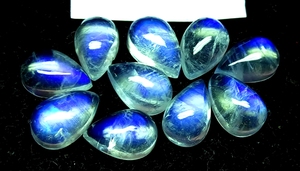 Piedra lunar de arcoíris genuina con forma de pera para hacer joyas, cabujón de piedra lunar de arcoíris llamativo azul brillante - Product Image 3