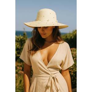 Cream Pearl Wide Straw <b>Hat</b> Hsr2069 - Cream7 - Product Image 3