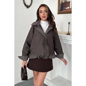 <b>Brown</b> Polka Dot Ruffled <b>Jacket</b> - <b>Brown</b> - Product Image 1