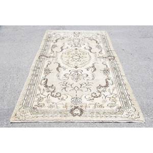 Alfombra de lana Vintage de 5,3x9 pies en clásico marrón Beige patrón geométrico rectángulo diseño de retazos viscosa Material PP respaldo de látex - Product Image 1