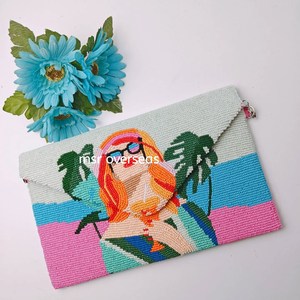 High Quality Vintage India Party Clutch <b>Bag</b> Beaded Handpurses <b>Women</b> Stylish <b>Messenger</b> Polyester Lining Button Letter Decoration - Product Image 3