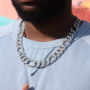 Hip Hop Vvs Moissanite Người Đàn Ông Của Iced out Spiked <span class=keywords><strong>Figaro</strong></span> Infinity Liên Kết Cuba Chuỗi Với 925 Sterling Bạc Vượt Qua Kim Cương Tester - Product Image 1