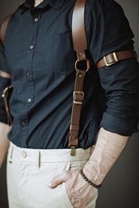 Bretelles en cuir marron pour adultes détail bretelles bouclées et anneaux toriques MHS-0040 d'accessoires de harnais unisexe - Product Image 6