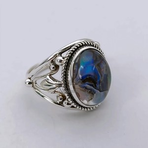 Handmade Oval <b>Abalone</b> <b>Shell</b> Ring, 925 Sterling Silver, Boho Jewelry - Product Image 4