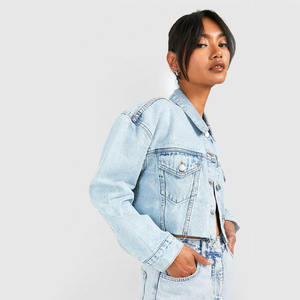 Dernières vestes en denim courtes décontractées pour femmes à la mode de rue décontractée perles délavées légères décoration coton pour marques privées - Product Image 5