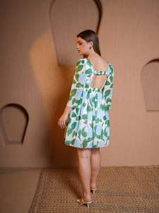 Impreso Floral Rojo Fit & Flare Cuello cuadrado Tres cuartos Mangas Casual Mini vestido de longitud - Product Image 6