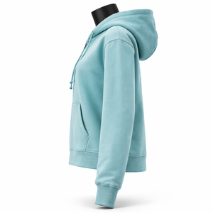 Sudadera con capucha clásica para mujer, con cremallera completa, de forro polar, color azul verdoso sólido, estilo casual urbano, personalizable con logotipo OEM. - Product Image 4