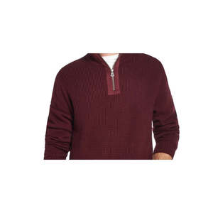 เสื้อสเวตเตอร์วินเทจแบบซิปครึ่งตัว ผ้าวาฟเฟิลถัก สำหรับผู้ชาย กันน้ำ สีแดง ไซส์ XX-Large ผ้าฝ้าย 100% อุ่นสบาย ตกแต่งลวดลาย - Product Image 2
