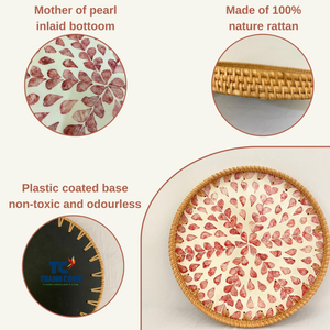 BANDEJAS DE MADRE DE PERLA de decoración del hogar de lujo con borde de ratán fuerte Ideal para regalos Hoteles y restaurantes - Product Image 3