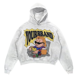 <b>Men</b> Acid Wash Hoodie GSM Cotton Fleece Soft Heavyweight White Vintage Wash Oversized for Front Logo ODM Service - Product Image 1