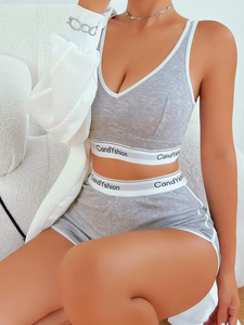 Ensemble soutien-gorge et culotte de yoga en coton côtelé 100 % personnalisé, design sexy sans bretelles, sans couture, respirant, antibactérien, sans armatures, taille haute - Product Image 3