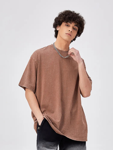 High Quality Streetwear Unisex Heavyweight Plus Size Mens <b>Drop</b> Shoulder 100%cotton Round-neck <b>Acid</b> Washed T Shirt with logo - Product Image 3