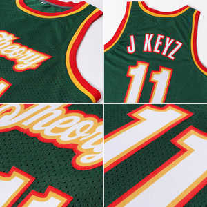Personnalisé Vert Foncé-Rouge Jaune Authentique Throwback Basketball Jersey Ensemble En Gros 3d Brodé Lettres Laker Jersey Sportswear - Product Image 4
