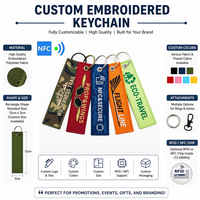 Porte-clés personnalisé en tissu tissé brodé avec puce RFID NFC intégrée, porte-clés professionnel en tissu coloré vierge