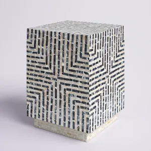 โต๊ะข้างมุกฝังสี่เหลี่ยมสีดำและสีขาวทันสมัยโต๊ะกาแฟเฟอร์นิเจอร์หรูหราตกแต่งบ้าน - Product Image 5