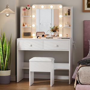 Coiffeuse blanche avec miroir <span class=keywords><strong>et</strong></span> lumières, petite table de toilette avec prises électriques, 3 modes d'éclairage pour la chambre à coucher - Product Image 1