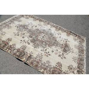 Tapis Turc Vintage Beige-Marron 6.1X8.9 pieds Laine Tissage Plat avec Motif Patchwork pour Décorations de Salon Utilisation Couloir - Product Image 4