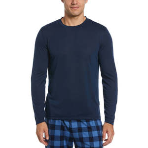 Perry Ellis Portfolio <b>Men's</b> Comfy <b>Christmas</b> Knitted Sleep <b>Shirt</b> Casual Home Wear Set-Blue Short Sleeves Size L for Summer Winter - Product Image 1