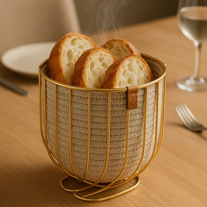 Panier de rangement en rotin tressé naturel, design moderne écologique pour une présentation surélevée sur table, utilisation en cuisine, salle à manger, buffet - Product Image 2