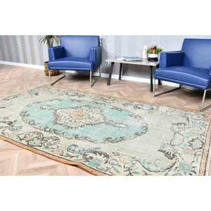 Alfombra Vintage, Alfombra Turca de 4.9x8.3 pies, Alfombra de Lana con Diseño Floral Azul y Blanco - Product Image 5